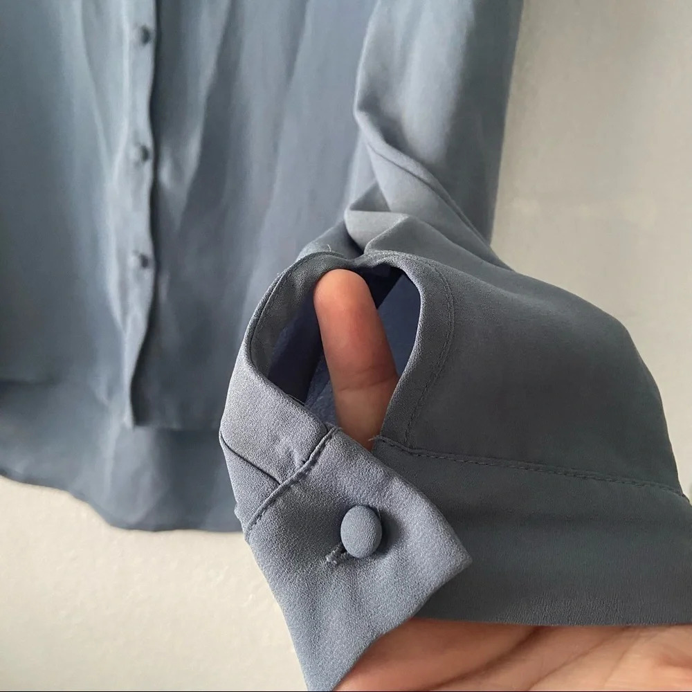 Anthropologie Pleione Blue Utility Blouse Button Up Quiet Luxury Minimalist M - Picture 6 of 11